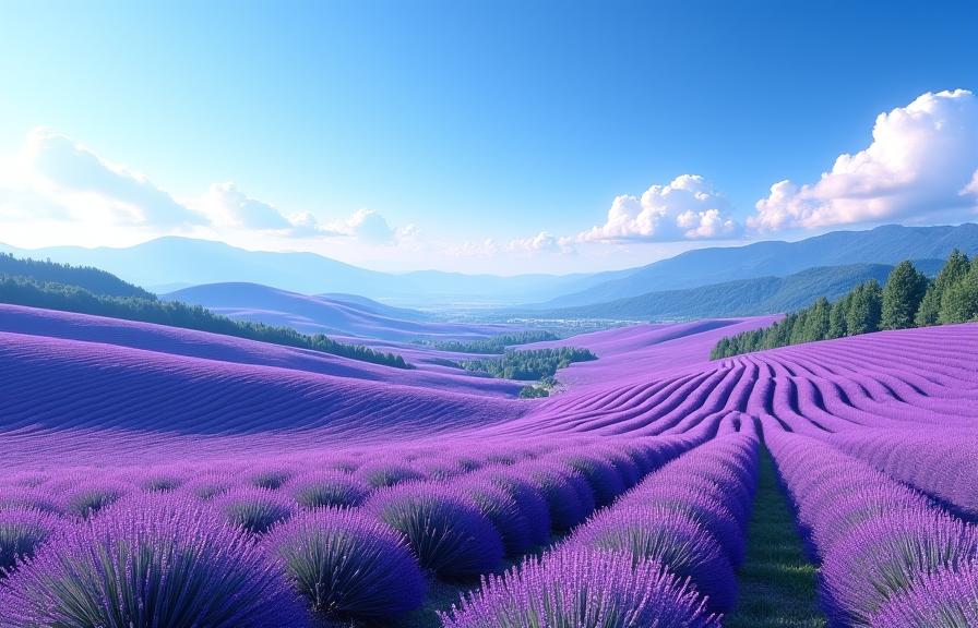 富良野の広大なラベンダー畑